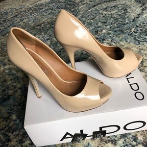 Aldo Hayth Peep Toe Pumps, Patent Nude size 38